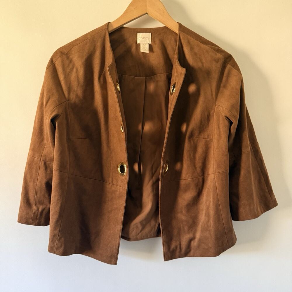 Chico’s Women’s 0 Small Brown Velour Blazer Jacket Velvet Look Career Office